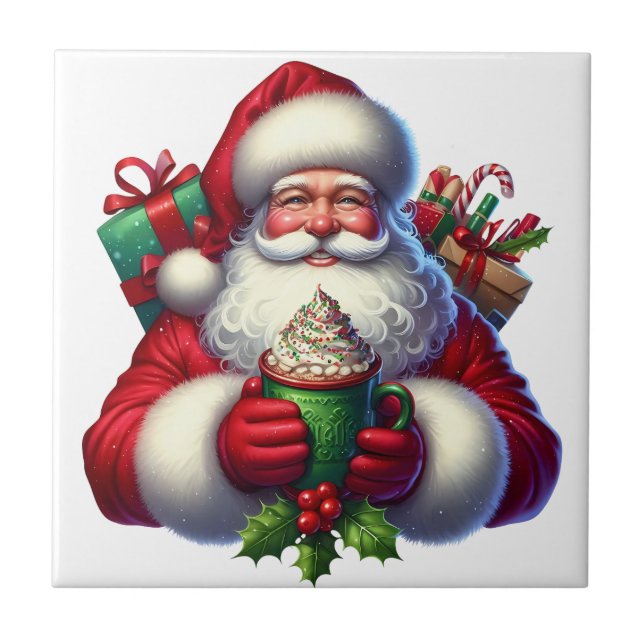 Azulejo Cerâmico do Papai Noel de Feriado (Frente)