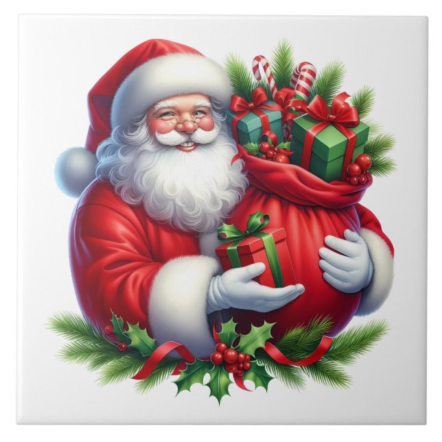 Azulejo Cerâmico do Papai Noel de Feriado (Frente)