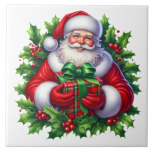Azulejo Cerâmico do Papai Noel de Feriado
