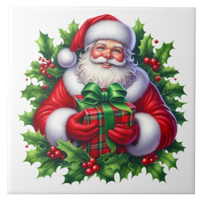 Azulejo Cerâmico do Papai Noel de Feriado (Frente)