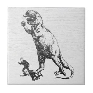 Azulejo Cerâmico do T-Rex Caçando Homens de Negóci