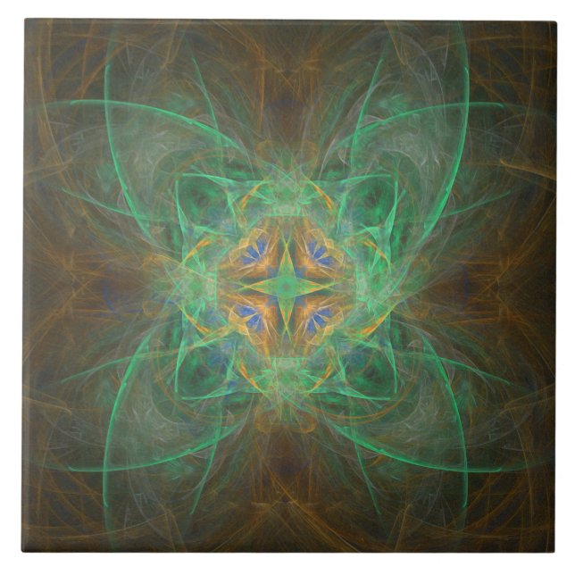 Azulejo cerâmico Dourado de padrão azul verde (Frente)