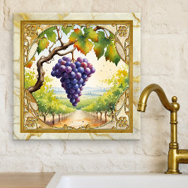 Azulejo Cerâmico Dourado de Videira de Uvas