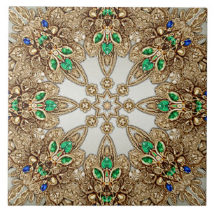Azulejo Cerâmico Dourado Elegante Ornado