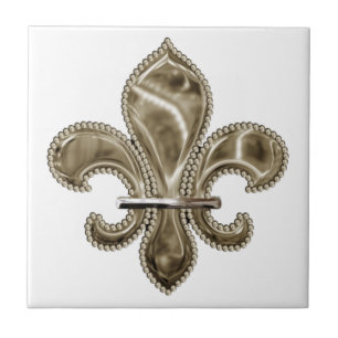 Azulejo cerâmico Dourado Fleur de Lis Quadrado de 