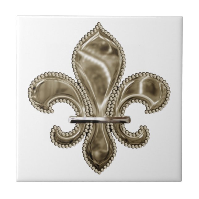 Azulejo cerâmico Dourado Fleur de Lis Square de 4, (Frente)