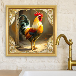 Azulejo Cerâmico Dourado Galo de Casa de Campo