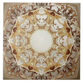 Azulejo Cerâmico Dourado Ornamentado