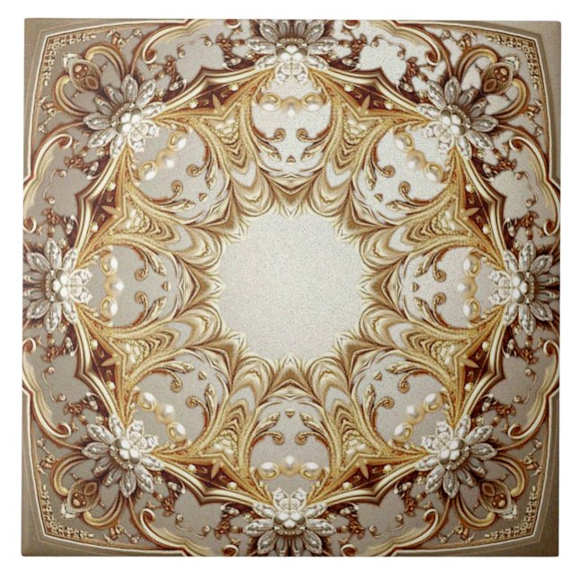 Azulejo Cerâmico Dourado Ornamentado (Frente)