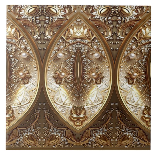 Azulejo Cerâmico Dourado Ornamentado (Frente)