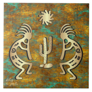 Azulejo Cerâmico Dourado Sudoeste de Kokopelli