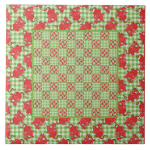 Azulejo cerâmico: Dragão Vermelho Cinto em Gingham