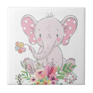 Azulejo Cerâmico Elefante Amor Floral
