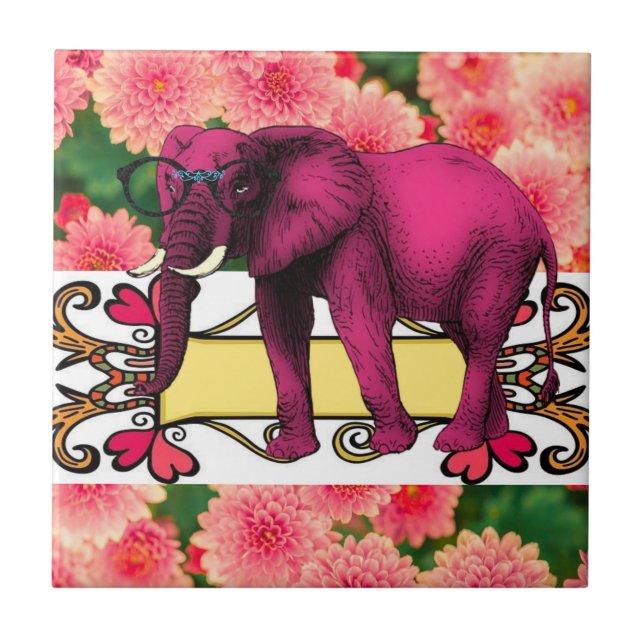 Azulejo Cerâmico Elefante Floral Branco (Frente)