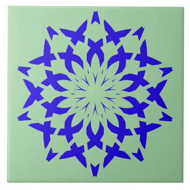 Azulejo cerâmico, elegante design azul e verde (Frente)