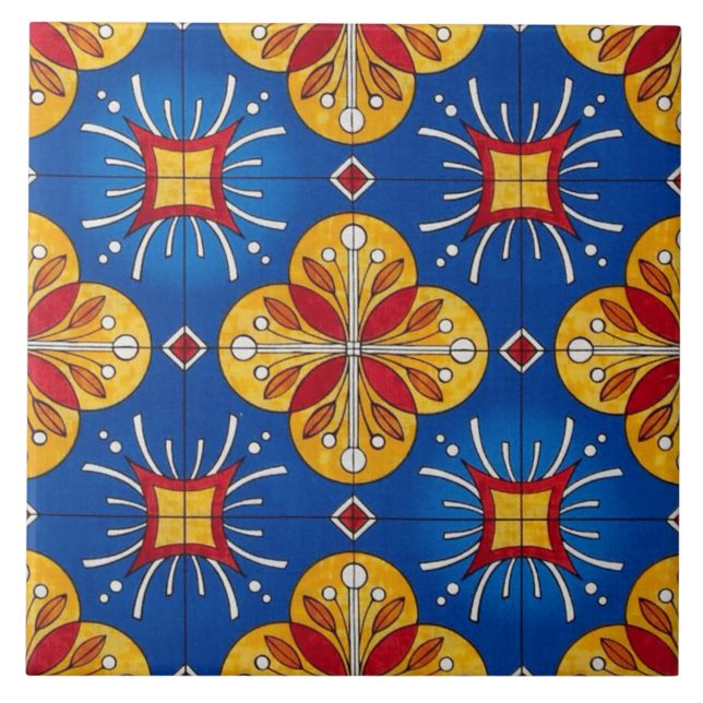 Azulejo cerâmico espanhol da foto do design azul & (Frente)