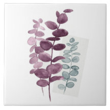 Azulejo cerâmico Eucalyptus Watercolor Indigo/Verd