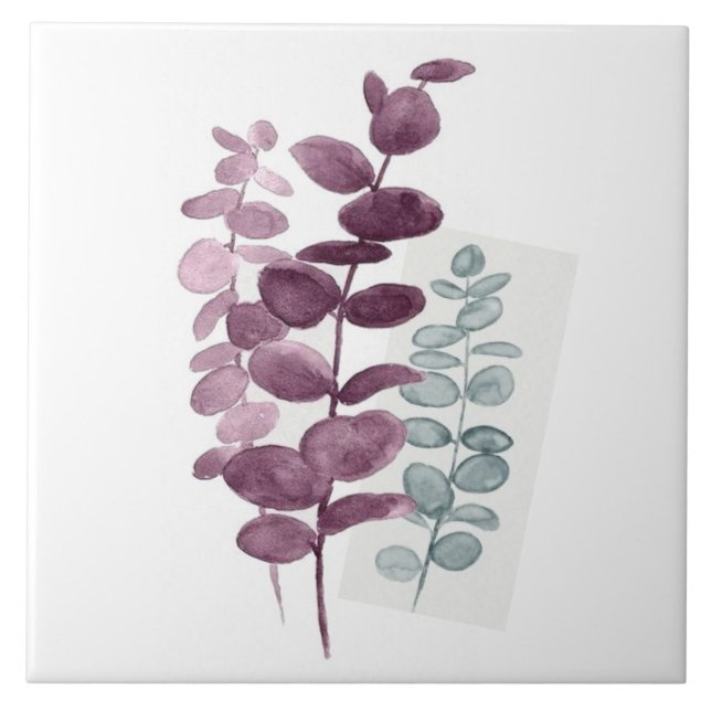 Azulejo cerâmico Eucalyptus Watercolor Indigo/Verd (Frente)