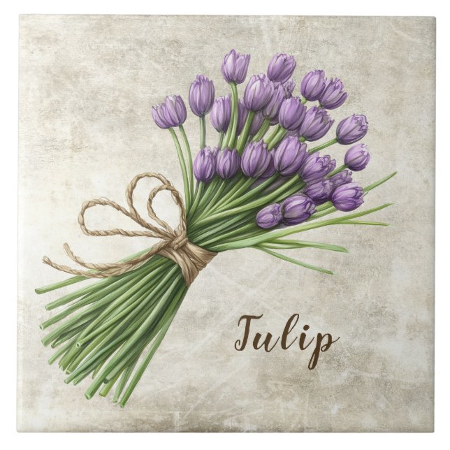 Azulejo Cerâmico Falso de Tulipa Floral Rústica (Frente)