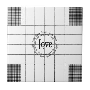 Azulejo cerâmico, família de amor branca e Xadrez