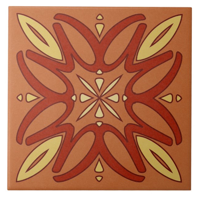 Azulejo cerâmico - Flor Amarelo e Vermelho Caleido (Frente)