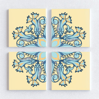 Azulejo Cerâmico Floral Art Nouveau em Creme de Ba