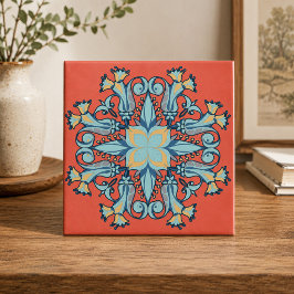 Azulejo Cerâmico Floral Art Nouveau em Rosa Coral