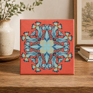 Azulejo Cerâmico Floral Art Nouveau em Rosa Coral
