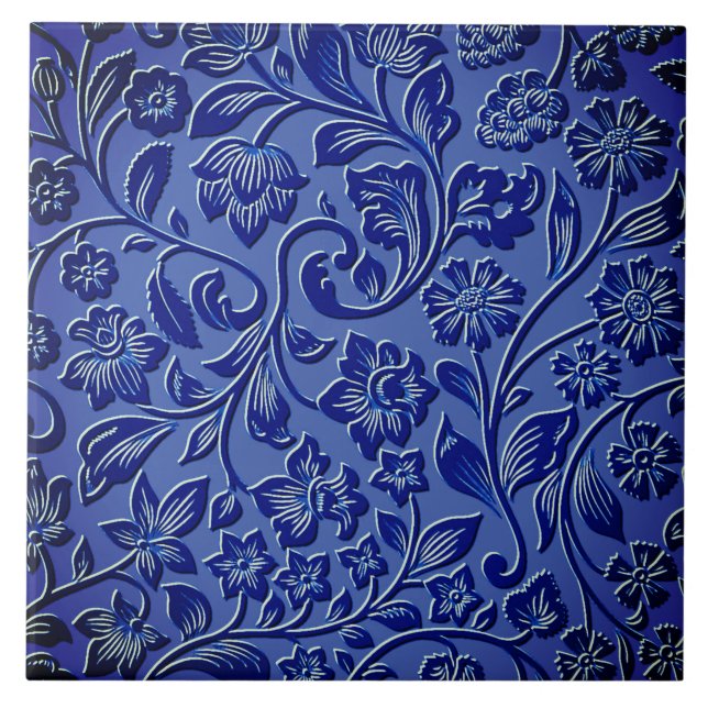 Azulejo Cerâmico Floral Azul (Frente)