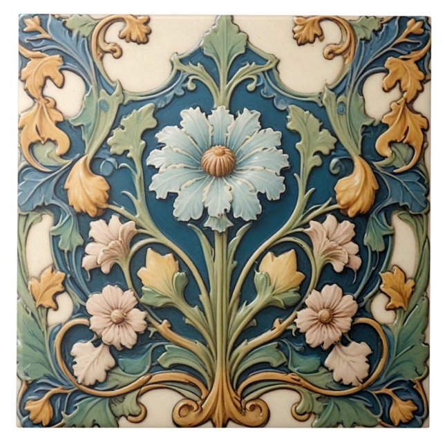 Azulejo Cerâmico Floral Azul (Frente)