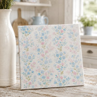 Azulejo Cerâmico Floral Azul Elegante Rosa
