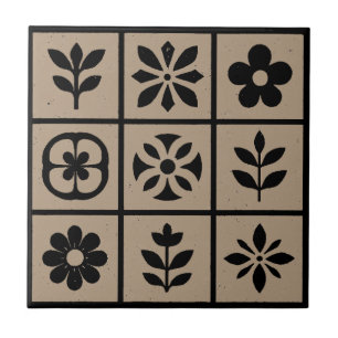 Azulejo Cerâmico Floral Boho Retro Marrom Aconch