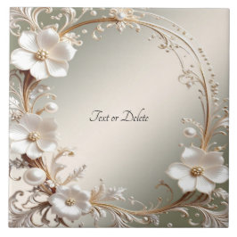 Azulejo Cerâmico Floral Branco Ornamentado