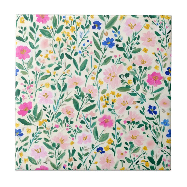 Azulejo Cerâmico Floral Colorido (Frente)