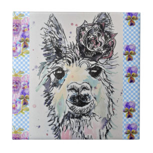 Azulejo Cerâmico Floral de Aquarela de Llama Alpac