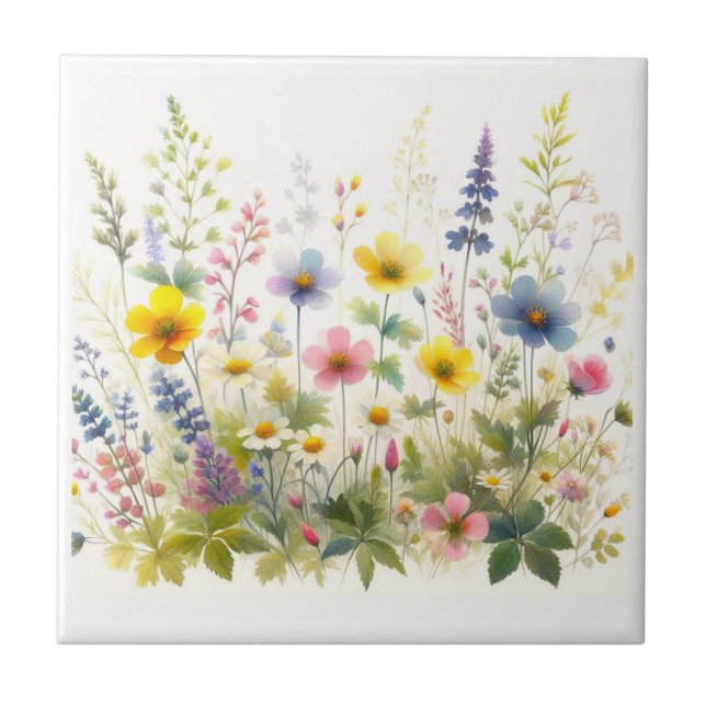 Azulejo Cerâmico Floral de Flores Silvestres em Fl (Frente)