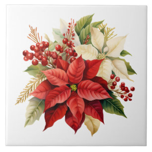 Azulejo Cerâmico Floral de Poinsettia de Feriado