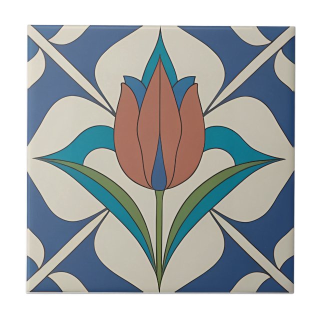 Azulejo Cerâmico Floral de Tulip Estilizado (Frente)