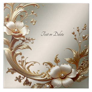 Azulejo Cerâmico Floral Dourado