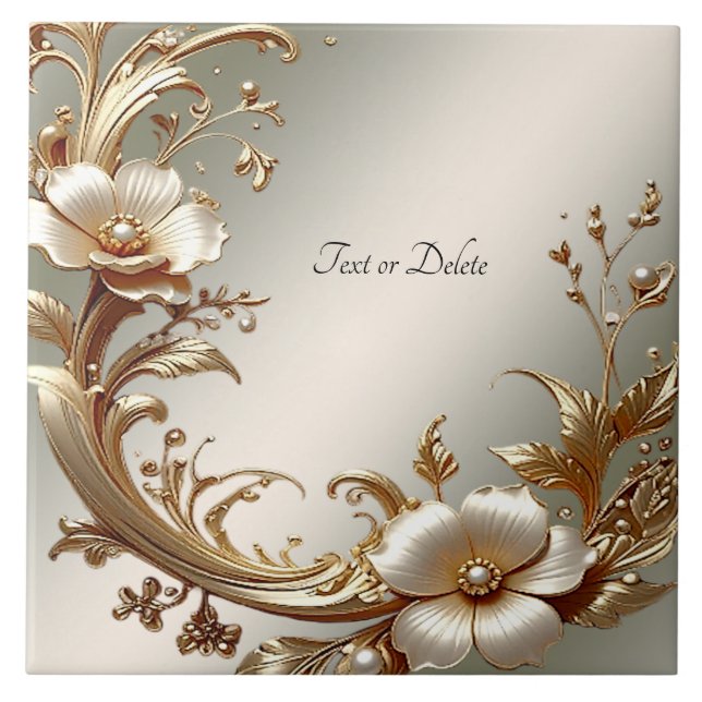 Azulejo Cerâmico Floral Dourado (Frente)