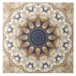 Azulejo Cerâmico Floral Dourado Azul