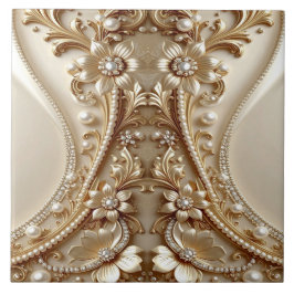 Azulejo Cerâmico Floral Dourado Elegante Ornado