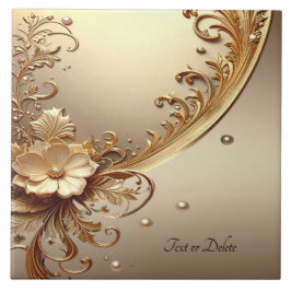 Azulejo Cerâmico Floral Dourado Ornamentado