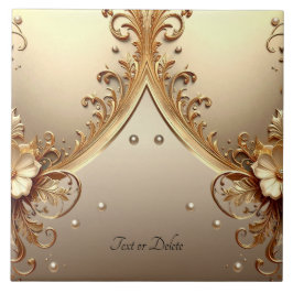 Azulejo Cerâmico Floral Dourado Ornamentado