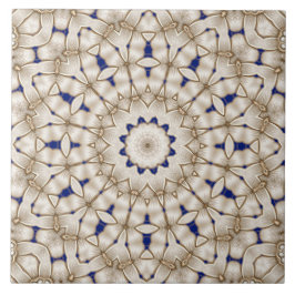 Azulejo Cerâmico Floral Geométrico Dourado Azul