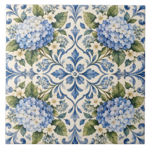 Azulejo Cerâmico Floral Hortênsia Azul Delft