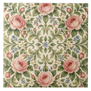 Azulejo Cerâmico Floral Jardim de Rosas Vintage