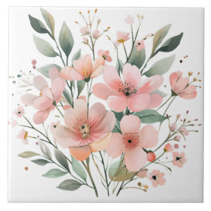 Azulejo Cerâmico Floral Rosa Pastel