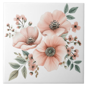 Azulejo Cerâmico Floral Rosa Pastel
