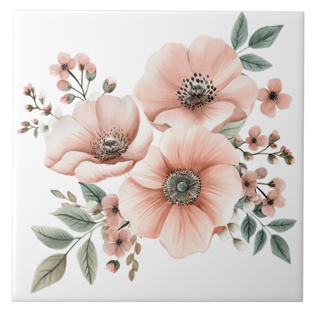 Azulejo Cerâmico Floral Rosa Pastel (Frente)